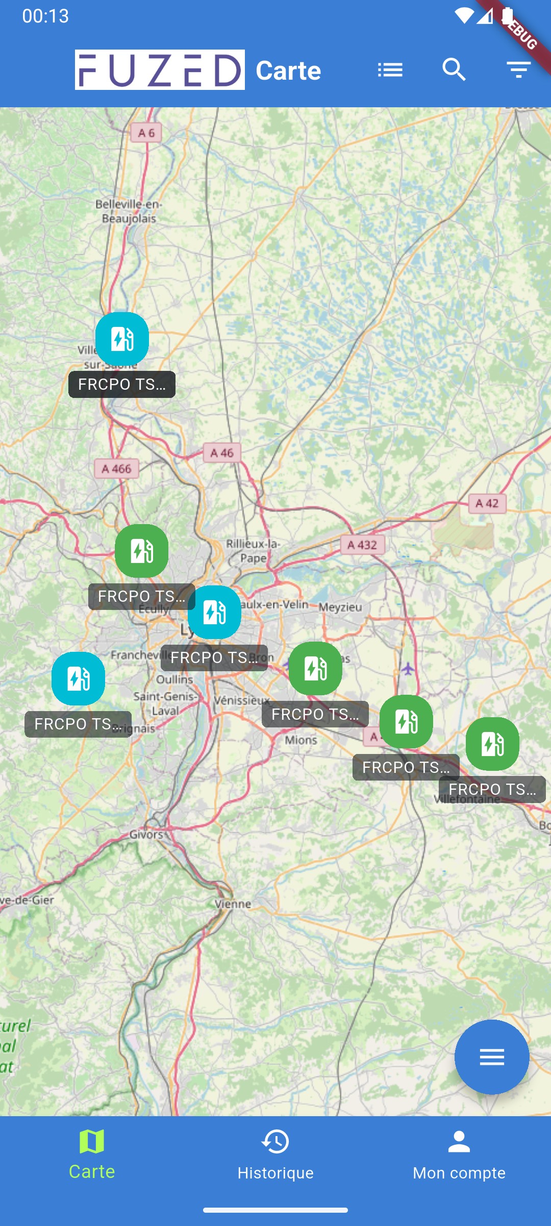 Map of charging stations